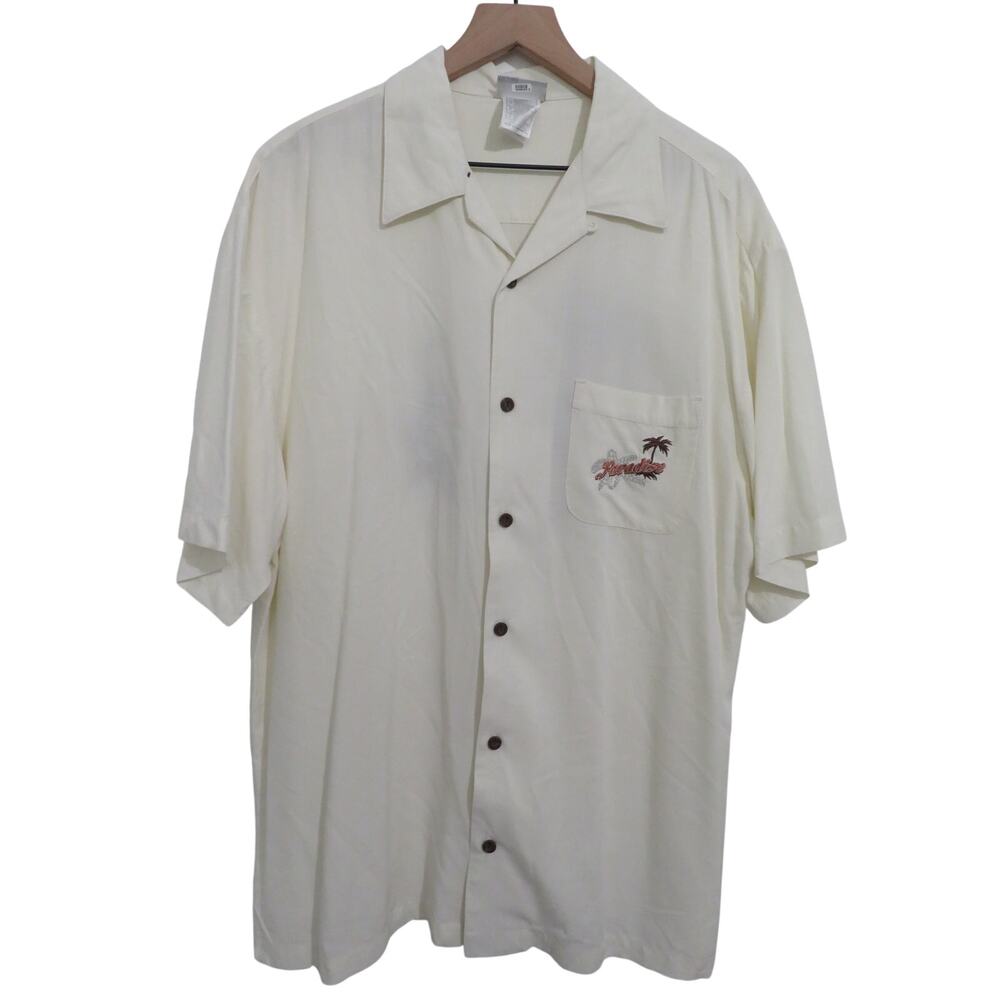 Disneyland Mens Sz L Mickey  in Paradise Embroidered Rayon Camp Shirt Coastal